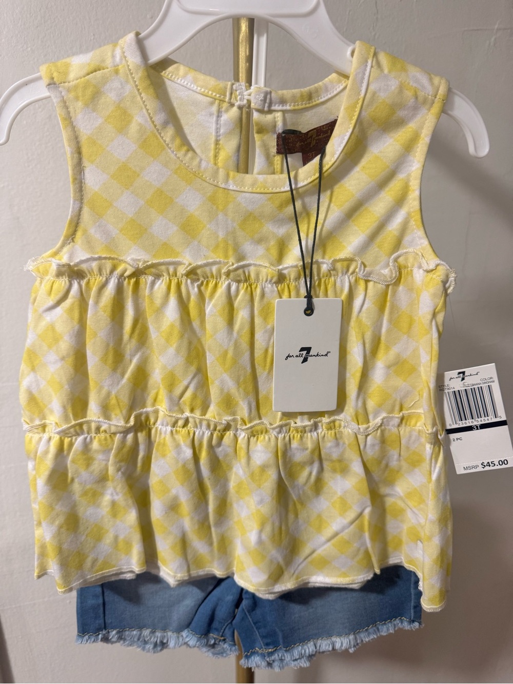7 For All Mankind Yellow Gingham Tiered Tank Top
